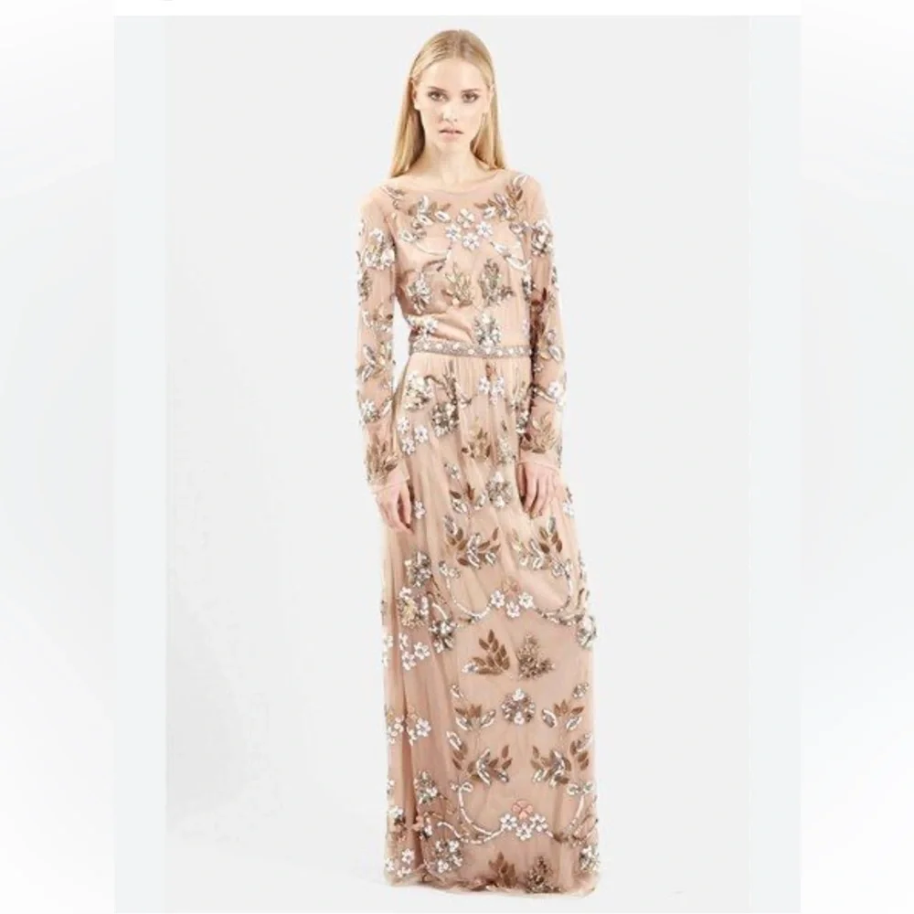 TOPSHOP Embellished Illusion Beige Tan Gown - Picture 1 of 14